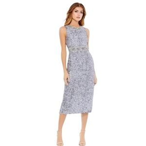 MAC DUGGAL WMS EMBELLISHED SLEEVELESS HIGH NECK MIDI DRESS STEEL‎ 10739D size 6